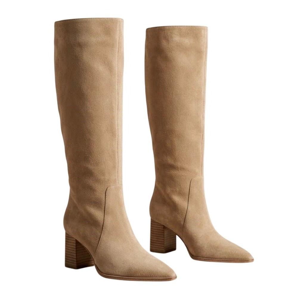 Vince Camuto Tan Suede Tall Block Heel Boots Womens 6.5W Extra Wide Calf